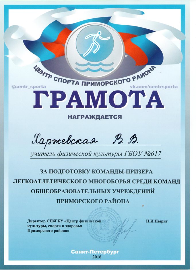 2016-2017 Харжевская В.В. (л/а многоборье, призер)